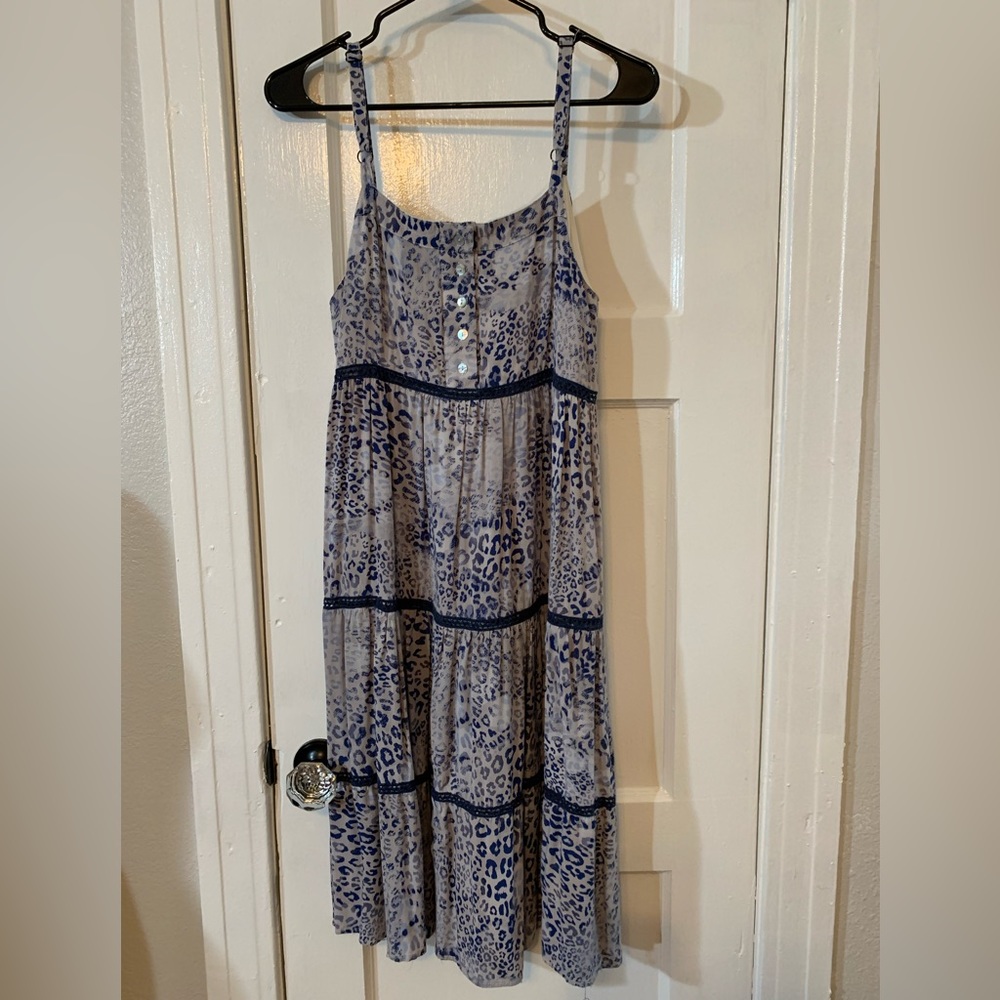 Blue animal print midi summer dress